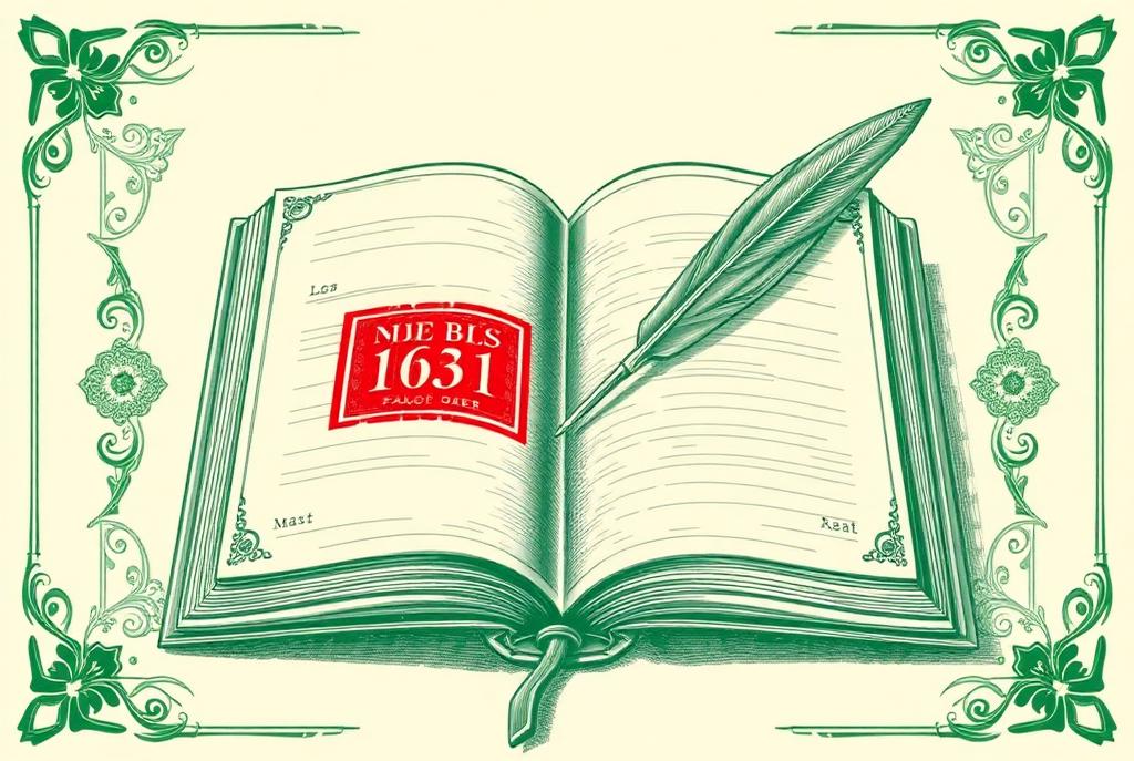 Ley de borrón y cuenta nueva en Colombia: libro de registro con una anotación borrada y un sello legal, ilustración grabada